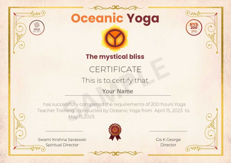 Certificate-SAMPLE yoga teacher training course